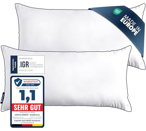 Gentle North Hochwertige Kopfkissen (40x80 cm groß) in Hotelqualität - 2er Set Flauschige, gut gefüllte Schlafkissen für Allergiker geeignet (Ökotex 100 Zertifiziert) - 60° Waschbar