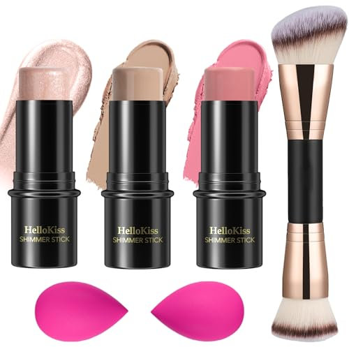 3 Stück Creme-Konturstift-Make-up-Set, Schattierungen mit Highlighter, Rouge und Bronzer,Zum Formen der Wangen, wasserfestes (Universal,#03+#08+#13)