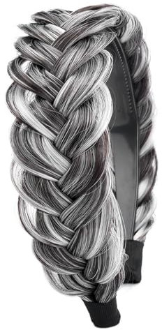 Gledola Wide Messy Braided Headband with Teeth Synthetic Hair Braided Headband High Elasticity Braids Braided Hair Band Hairpiece for Girls Women (Dunkelgrau)
