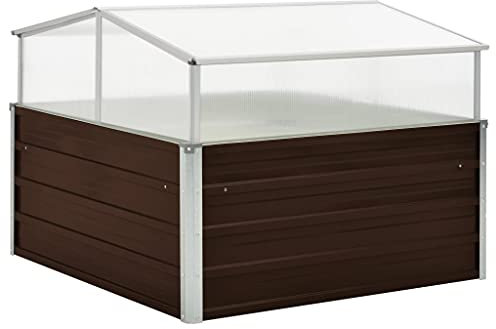 Iiaky Serra Marrone 100x100x85 cm in Acciaio Zincato,Serra da Giardino e Orto in Policarbonato con Tetto Regolabile e Porta,Telaio in Alluminio