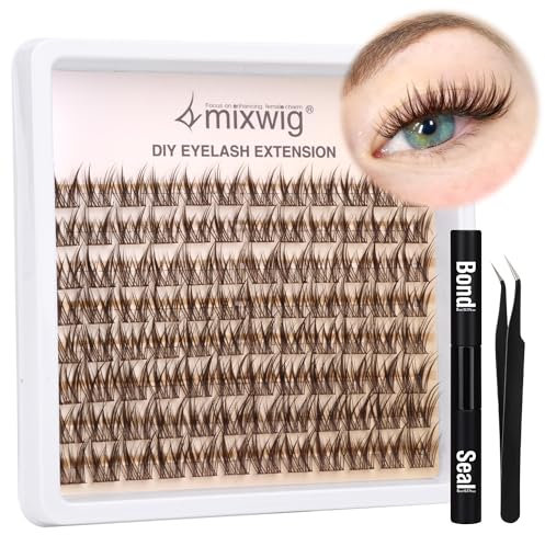 Braune Wimpernbüschel Kit Manga Wispernbüschel Natürliche braune Wimpernverlängerung CC Curl Wimpernverlängerung Einzelwimpern Kit Wimpernbinder und -versiegelung & Wimpernapplikator