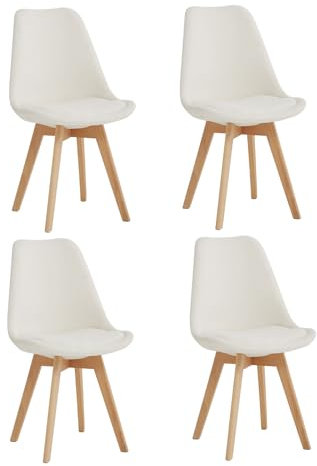 JZGORC Juego de 4 Silla de Comedor, Silla de Cocina Tapizada en Terciopelo Granular, Silla de Sala de Estar con Patas de Haya Maciza, Adecuada para Dormitorio, Sala de Estar, Cocina - Blanco
