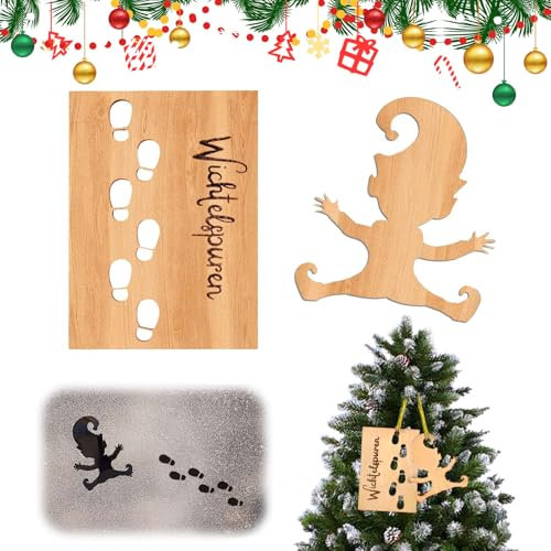 JAMSSOW Pochoir pour empreintes de pas de lutin - Accessoire de porte de lutin - Lutin de Noël - Elfe de Noël - Pochoir de fenêtre - Accessoire de lutin de Noël - Empreintes de pas pour décoration