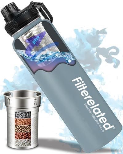 Alkaline Water Bottle - Stainless Steel Portable Filter Bottle, PH 9+ Water for Health, 800 ml (Grey)