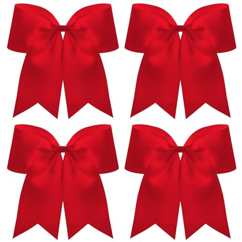 4 Stück Große Cheer Haar Bögen, Große Schleife Haare, 8 Zoll Rote Schleife Haare für Cheerleader, Haarschleife Damen, Satin Haarschleife mit Pferdeschwanzhalter, Haargummi Schleife, Haar Accessoires