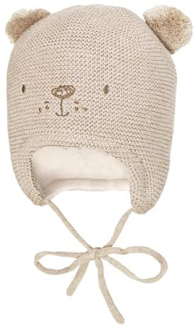 maximo Baby-Inkamütze, Tiergesicht Stickerei, 2 Pompons, Vollfutter