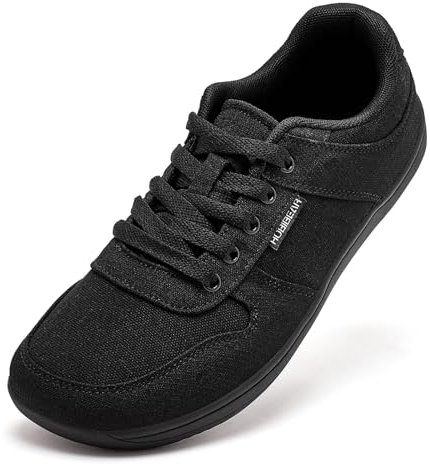 HOBIBEAR Unisex Segeltuch Schuhe Herren Weit Barfuß Schuhe Damen Mode Turnschuhe Klassische Freizeitschuhe Zero Drop Sohle (Schwarz EU 46)