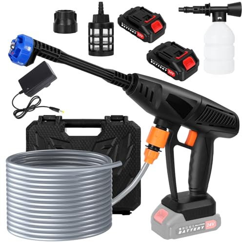 qorkhogr 24V Cordless Pressure Washer,Portable Battery Power Pressure Washer,Electric Power Washer with 6-in-1 Nozzle 2 Rechargeable Batteries for Cars Garden Fence Floor Cleaning Black