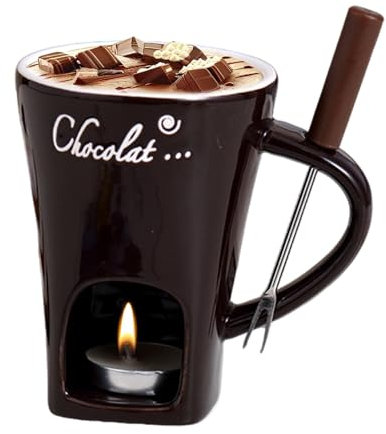 Juego de tazas para fondue de chocolate | Juego de 1/3 de taza para derretir chocolate | Taza de café de chocolate con luz de té y tenedor | Tazas de cerámica creativas para fondue de chocolate