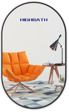 HIGHBATH Ovaler Spiegel für die Wand, 50 x 70 cm, Metallrahmen, ovaler Spiegel, großer Badezimmerspiegel, schwarzer Wandspiegel für Wohnzimmer, Schlafzimmer, Eingangsbereich Dekor