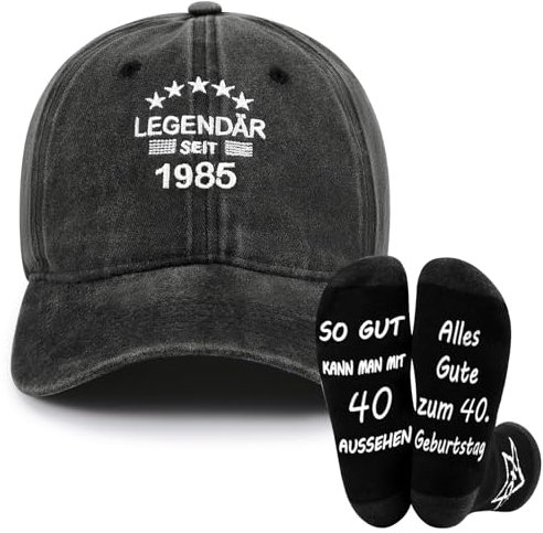 SATINIOR 2 Stück Geburtstag Geschenke für Männer 1 Mütze und 1 Paar Socken Witzig Geburtstag Mann Geschenkset für Papa Ehemann Opa Onkel Freund(40 Jahre)