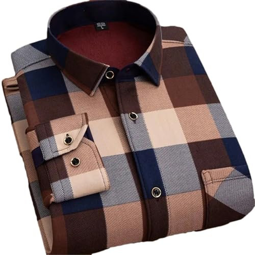 Chemise en polaire pour homme Automne Hiver Chemise à carreaux à manches longues Doublure en polaire épaisse Douce Décontractée Flanelle Chemise habillée chaude, C617, L