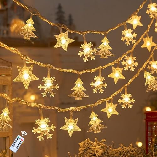 Sterne Lichterkette Weihnachten, 6M 40 LED Lichterkette Batterie, IP65 Wasserdicht Sterne Weihnachtsbeleuchtung mit 2 Beleuchtungsmodi für Weihnachtsdeko Innen & Aussen, Kinderzimmer, Schlafzimmer (D)