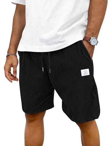 TARAINYA Corduroy Kurze Hosen Herren Baumwolle Kordelzug Shorts Herren Sommer Stretch Freizeitshorts mit Taschen Schwarz XL