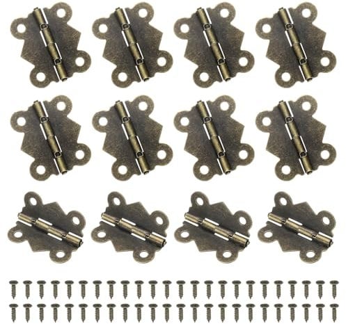 sourcing map 12Pcs 180 Degree Small Hinges for Wooden Box, 1.2 Long Folding Butt Hinges Cabinet Hinges with Screws for Cabinet Doors Wooden Box Drawer (Bronze)