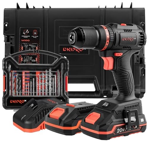 DNIPRO-M – Taladro Atornillador Percutor Inalámbrico CD-201HBC – 20V Brushless, 2 Velocidades, 45 Nm, 2 Baterías de 2Ah, LED, Maletín, Cargador, 41 Brocas – Kit Completo para Bricolaje y Trabajos