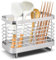 Stainless Steel Utensil Holder, Cutlery Organizer - Rust-Resistant Sink Drainer Caddy with 2 Compartments, Kitchen Sink Tidy for Utensils Storage (Silver)