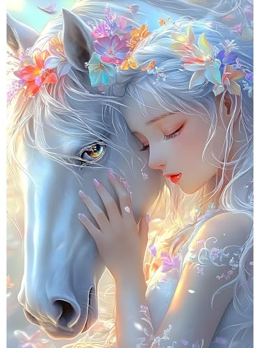 MXJSUA Diamond Painting Erwachsene, Pferd Und Fee Diamant Painting Bilder, 30x40cm 5d Diamond-Painting Geeignet Als Geschenk, Zur Entspannung und Als Wanddeko