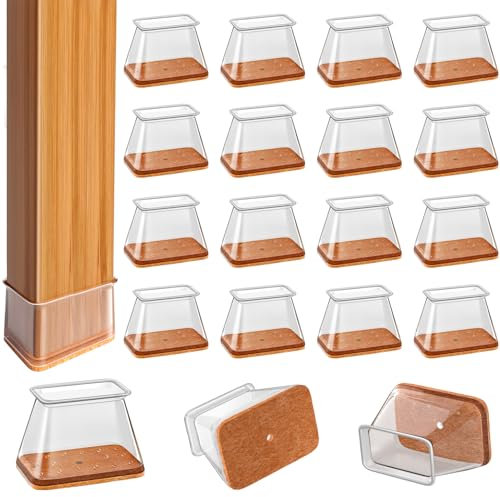 Chair Leg Floor Protectors Rectangle, 16Pcs Silicone Felt Furniture Leg Pads Caps Covers for Hardwood Floors,No Noise and No Scratches(Fit Length:38-50mm,Width:19-25mm)