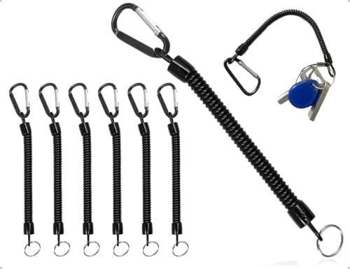 AOYEGIC 6 Stück Spiralkabel mit Schlüsselanhänger,Schlüsselband mit Karabiner,Handy Sicherheitskette,Spiralkabel Sicherungsband Sicherungsseil für Bootfahren,Angeln,Camping(Schwarz)