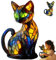 YOUYIKE Katzenlampe Tiffany Style - Handgefertigte Mosaik Nachtlicht für Kinderzimmer, USB-Betriebene Leuchtkatze mit Orangenlicht,für Kinderzimmer, Katzendeko Geschenk
