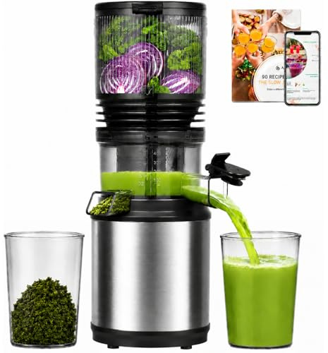 AMZCHEF Extractor de Zumos Prensado en Frío, Licuadora con Boca XL 160 mm