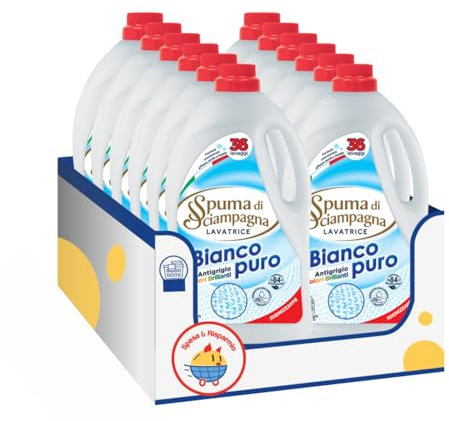 Detersivo igienizzante per bucato bianco puro liquido – 36 lavaggi – 1620 ml – Variazioni 4/8/12 Pezzi (12)