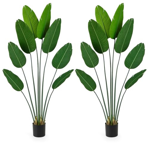 COSTWAY 160cm/193cm Artificial Banana Tree, Faux Bird of Paradise Tree in Plastic Pot, Indoor Outdoor Greenery Fake Decorative Plants for Home Office (2, 193 cm)