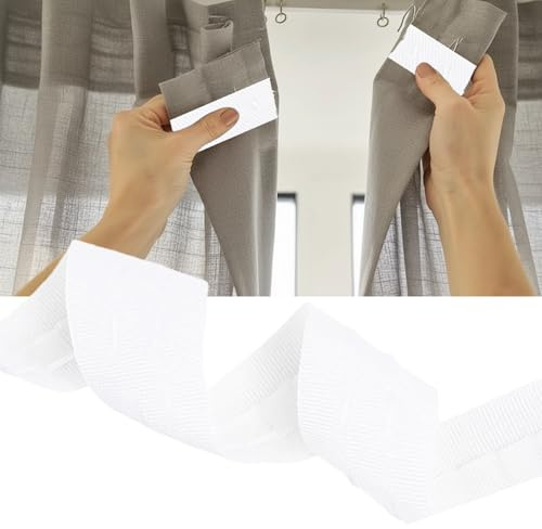 Curtain Tape, Ruffle Tape, 30 m x 2.5 cm, White Sewing, Universal Sew-on, Pleated Hooks, Ruffle Tape for Ironing