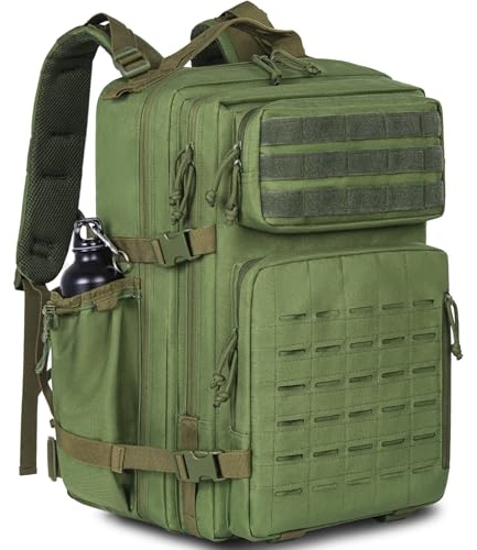 FREEAMG Grande Sac à Dos Militaire, 42L Sac de Voyage Système MOLLE avec Porte-Bouteille, Sac à Dos Tactique Militaire pour Randonnée, Camping, Pêche, Voyage (Vert Olive)
