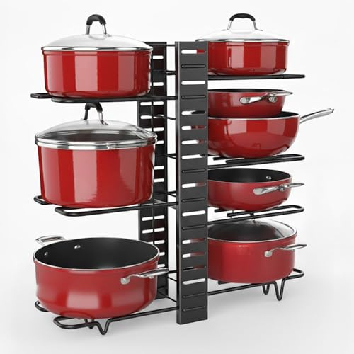 ICQK Organizer Porta Coperchi Pentole Regolabile, 8 Scomparti, 3 Possibili Configurazioni, Cassetti, Armadio, Divisori Regolabili, Antiscivolo, Verticale o Orizzontale, Organizer Padelle Porta Pentole