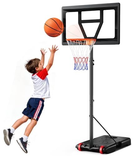 Yohood Kids Basketball Hoop Outdoor Height Adjustable 3-7 FT, Portable Basketball Goal System for Kids Youth Teens in Backyard/Driveway/Indoor, Shatterproof Backboard and Fillable Stable Base