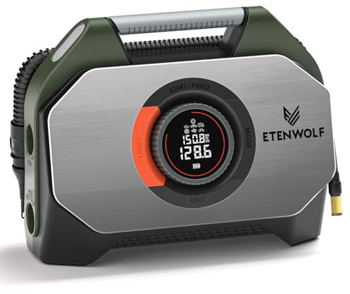 ETENWOLF Vortex S7 Tire Inflator Portable Air Compressor, 38400mAh Air Pump | For heavy-duty vehicles, Cordless Design with Duty Cycle & Dual Cylinder, 11.03 Bar Works with Car Tires, Olive green
