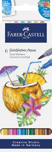 FABER-CASTELL - Goldfaber Aqua Dual Marker Coconut Cocktail, 6 Farben | Wasservermalbare Dual Marker mit Pinselspitze und Fineliner für Aquarellmalerei und Lettering