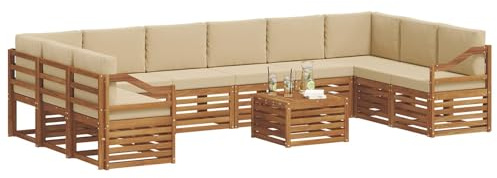 vidaXL Sofagarnituren 11 pcs Natur und Beige Massivholz Akazie, Gartenlounge, modernes Outdoorsofa, sicheres Sitzset, gemütliche Terrassenmöbel