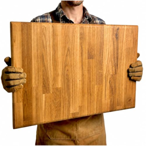 FinchCraft XL Solid Oak Chopping Board, 62 × 42 × 3.5 cm, 27 mm European Oak Board with Six Slip-Resistant Feet, Made in the UK