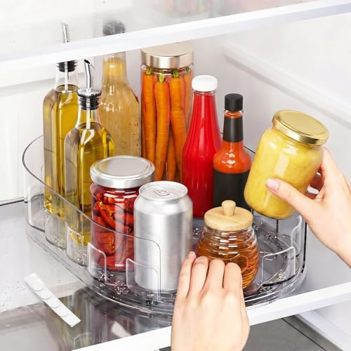 Lazy Susan Turntable Fridge Organisers, 360°Rotating Spice Rack for Fridge Storage, Clear Fridge Organiser for Kitchen Cabinet, Fridge and Pantry Organizer-33 X 7.5cm