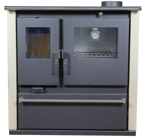 Verso CS Plus Inox Holzofen mit Edelstahl-Ofen 7,7 kW, 82,2% hoher Wirkungsgrad, extra großer Schwerlaststahlkörper, Metallkochfeld & Thermometer, Kaminheizung für 135-165 m³