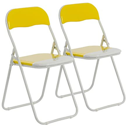 Harbour Housewares Farbige gepolsterte Klappstühle - Gelb - 2er-Pack - Easy Store, faltbarer Schreibtischstuhl mit Metallrahmen für Büro, Esszimmer, Küche
