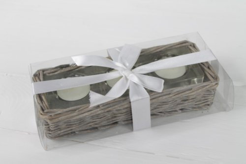 DEKO TRADER Rattan Korb Windlicht mit Teelichte in Geschenkbox