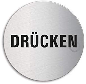 Türschild - Schild Drücken | Edelstahl Ø 60 mm selbstklebend | Original Ofform Design Nr.7047