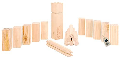 Kubb Schwedenschach aus Holz | Lustiges Outdoor-Wurfspiel für Strand & Garten | König, Wikinger & Co aus Kiefernholz