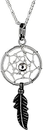 MadamLili - Traumfänger Silber Anhänger 2.5 cm Set - Damen Halskette 50cm - Echtsilber 925 Sterling - Dreamcatcher Feder Schmuckset - Handgefertigt - Exklusive Schmuckbox