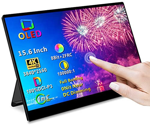 Magedok OLED Tragbarer Monitor, 4K 15.6 Zoll Poratble Touchscreen Monitor 100% DCI-P3 1MS Gaming Display mit HDMI/USB-C Touchscreen für Computer/Laptop/Game Console