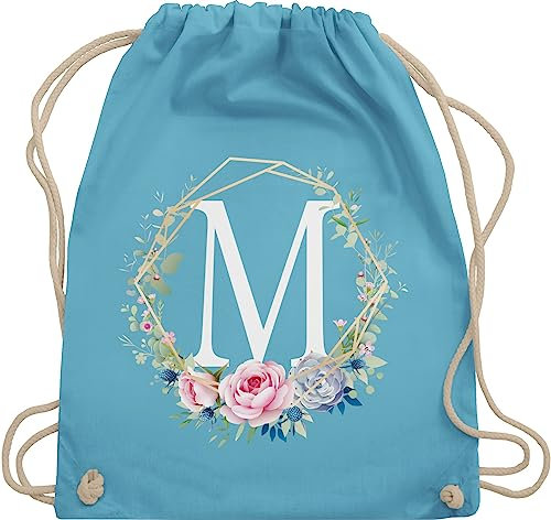 Turnbeutel Rucksack - Geschenk mit Initialen Tasche - Anfangsbuchstabe M - Buchstabe M - Unisize - Hellblau - einem turnsackerl kindergarten buchstaben beutel name stoffrucksack anfangsbuchstaben