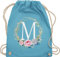 Turnbeutel Rucksack - Geschenk mit Initialen Tasche - Anfangsbuchstabe M - Buchstabe M - Unisize - Hellblau - einem turnsackerl kindergarten buchstaben beutel name stoffrucksack anfangsbuchstaben