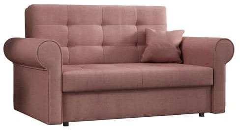 Mirjan24 Schlafsofa Viva Silver II mit Bettkasten, 2 Sitzer Polstersofa mit abgerundete Armlehnen, Sofa mit Schlaffunktion, Sofagarnitur inkl. Kissen, Bettsofa, Wohnlandschaft (Mono 235)