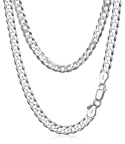 Amberta 925 Sterling Silber Halskette Herren Kubaner Kette, Italienische Miami Panzerkette: 5 mm Herren Kette 55 cm