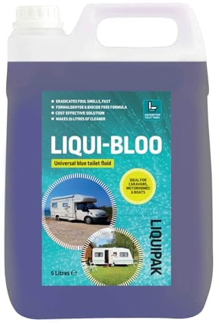 Liquipak Liqui-Bloo 5L, Caravan Toilet Chemical, NEW IMPROVED FORMULA, Blue Fluid for Caravans, Campers, Concentrated, Motorhomes and Boats, Formaldehyde-Free 5L