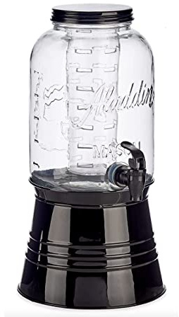 TIENDA EURASIA® Dispensador de Agua/Bebidas con Grifo - Recipiente de Cristal y Dosificador Metálico - 3800 ML (Negro, Con Soporte - 20,5 x 28,5 x 20,5 cm)